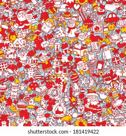 Christmas seamless pattern (repeated) with mini doodle drawings (icons). Illustration is in eps8 vector mode.