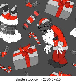 Christmas seamless pattern in retro cartoon style. Perfect for wallpaper, wrapping paper, pattern fills, winter greetings, web page background, Christmas and New Year greeting cards