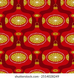 Natal padrão sem costura em bolas de decoração de Natal retro. Ilustração vetorial em estilo vintage flat