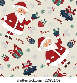Christmas seamless pattern with santa, bird, gifts and others elements. Pattern Swatches, vector, Endless texture can be used for wallpaper, pattern fills, web page,background,surface. EPS 8
