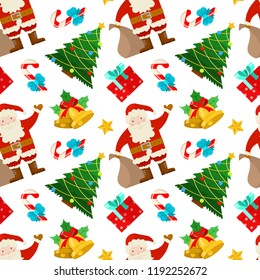 Christmas seamless pattern with santa claus and christmas tree on white background