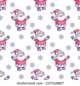 Christmas seamless pattern with Santa Claus. Childhood vector background in ethnic style.