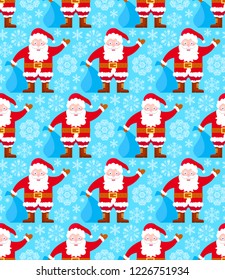 Christmas seamless pattern with Santa Claus and snowflakes.
