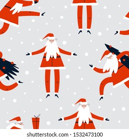 Christmas seamless pattern with Santa Claus. Background for gift wrapping or fabric design.