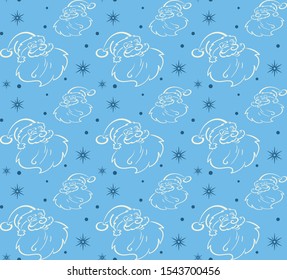 Christmas seamless pattern with Santa Claus. Great for New Year cards, poster, banners, invitations. Colors on image: blue, white. Vector.