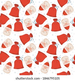 Christmas seamless pattern with Santa Claus and Santa's Bag, Surface design for textile, fabric, wallpaper, wrapping, gift wrap, paper, scrapbook and packaging. Vector