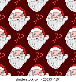 Christmas seamless pattern, with Santa Claus. Christmas and New Year concept. The illustration is great for wrapping paper and packaging.