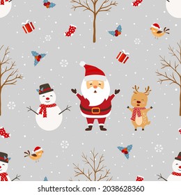 Christmas seamless pattern with Santa Claus and friends happy on winter background,vector illustration
