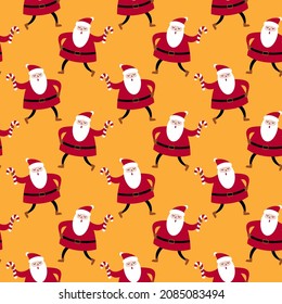 Weihnachtsnahtloses Muster. Der Weihnachtsmann mit einem Lollipop in den Händen. Vektorgrafik.