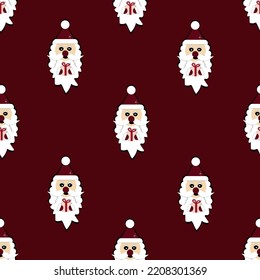 Christmas seamless pattern with santa claus with pink gift in the hands on style red background. Christmas concept.  New year wrapping paper.