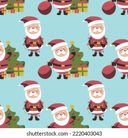 Christmas seamless pattern with santa claus . Can be used for fabric, wrapping paper, scrapbooking, textile, poster, banner and other christmas design. Flat style. eps
