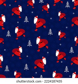 Christmas seamless pattern with Santa Claus, christmas tree and snowflakes. 