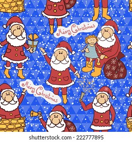 Christmas seamless pattern with Santa Claus, beautiful vector illustration