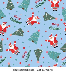 Christmas seamless pattern with santa claus and fir trees. Christmas pattern for fabric, packaging, background, cover.