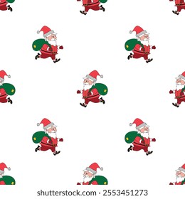 Christmas Seamless pattern with Santa Claus. New year Xmas backgrounds and textures. For greeting cards, wrap paper, packaging, kids textile, fabric, prints.