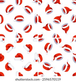 Christmas Seamless Pattern with Santa Claus Hats Rotating on White Background