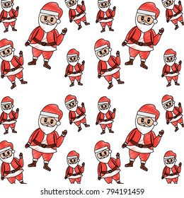 christmas seamless pattern santa claus waving hand happy