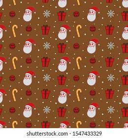 Christmas seamless pattern, Santa clause, gift, lollipop, and snowflakes 