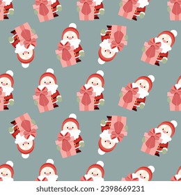 Christmas seamless pattern of Santa Clauses with Christmas gifts