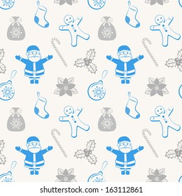 Christmas seamless pattern with Santa and different christmas symbols
