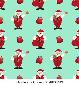 Navidad patrón sin fisuras con santa y regalo Patrón de invierno con copos de nieve, creativo para textura para tela, envoltura, textil, papel pintado, ropa. Fondo de la ilustración del vector. Año nuevo.