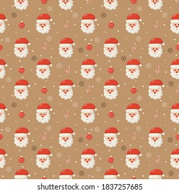 christmas seamless pattern with santa isolated on cream background. vector Illustration.