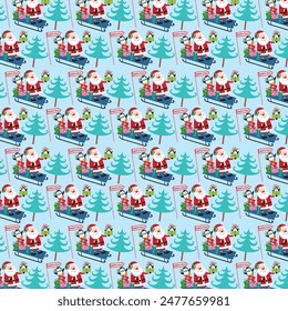 Christmas seamless pattern with santa and penguin