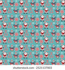 Natal padrão sem emenda com Papai Noel e pinguim