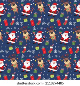 Christmas seamless pattern with santa, reindeer and ornament for christmas card. gift wrap design