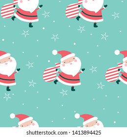 Christmas seamless pattern with Santa , snowflakes and stars. Vector illustration. 