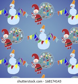 Christmas seamless pattern with Santa and snowman.