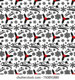 Christmas seamless pattern with Santa, Christmas tree, snowman, snowflake