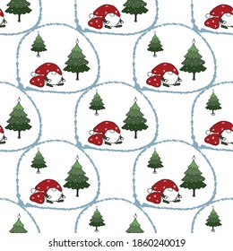 Christmas seamless pattern with Santa and Christmas trees for fancy prints, cards, invitations and more. Abstraction vector background.