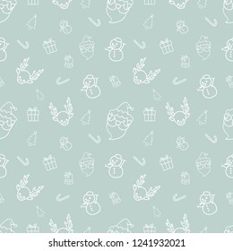 Christmas seamless pattern with santa,reindeer,candy cane,giftbox,bell,tree and snow man