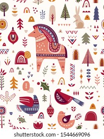 Christmas seamless pattern in Scandinavian style