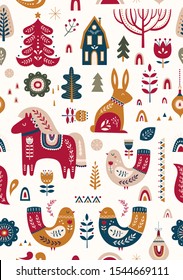 Christmas seamless pattern in Scandinavian style