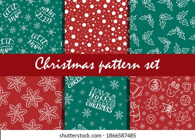 Christmas seamless pattern set in doodle style.