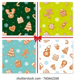 Christmas seamless pattern set. Hand drawn gingerbread cookies. For print and web.