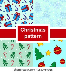 Christmas seamless pattern. Set holiday textile print.  Vector illustration