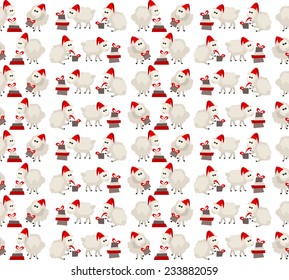 Christmas seamless pattern with sheep in santa cap