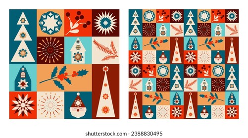 Christmas seamless pattern with simple geometric shapes. Template postcard, poster, covers.