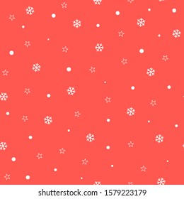 Christmas seamless pattern with small snowflakes on red background. Vector illustration. Winter pattern. For web design, wrapping paper, scrapbooking, for printing on clothes, textile, package, cups.