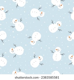 Patrón ininterrumpido de Navidad con muñeco de nieve sonriente y nevado