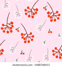 Christmas seamless pattern with  snow and berries. Perfect for holiday invitations, winter greeting cards, wallpaper and gift paper,For textiles, packaging, fabric, wallpaper.