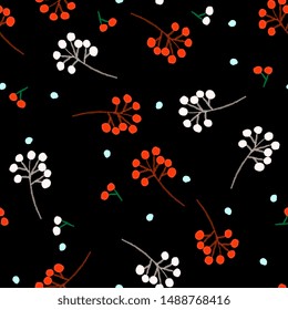 Christmas seamless pattern with  snow and berries. Perfect for holiday invitations, winter greeting cards, wallpaper and gift paper,For textiles, packaging, fabric, wallpaper.