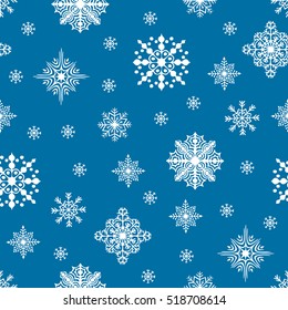 Christmas seamless pattern. Snow flakes backdrop. Tileable background for winter holidays. Graphic design element for packaging paper, prints, scrapbooking. Holiday themed design