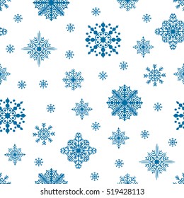 Christmas seamless pattern. Snow flakes backdrop. Tileable background for winter holidays. Graphic design element for packaging paper, prints, scrapbooking. Holiday themed design