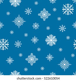 Christmas seamless pattern. Snow flakes backdrop. Tileable background for winter holidays. Graphic design element for packaging paper, prints, scrapbooking. Holiday themed design