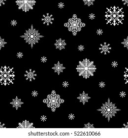 Christmas seamless pattern. Snow flakes backdrop. Tileable background for winter holidays. Graphic design element for packaging paper, prints, scrapbooking. Holiday themed design