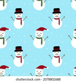 Christmas seamless pattern with snow man Winter pattern with snowflakes, Creative for texture for fabric, wrapping, textile, wallpaper, apparel. Vector illustration background. New year.